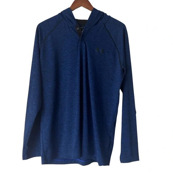 3/$30 Under Armour men’s navy blue long sleeve logo hooded light shirt medium - Picture 1 of 3